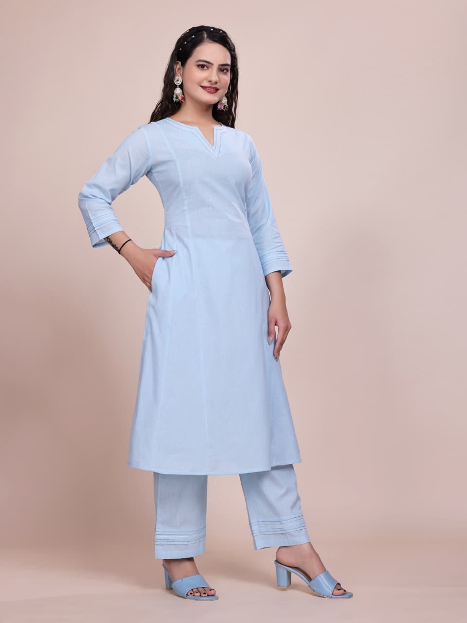 Women Premium Cotton Sky Cord Set