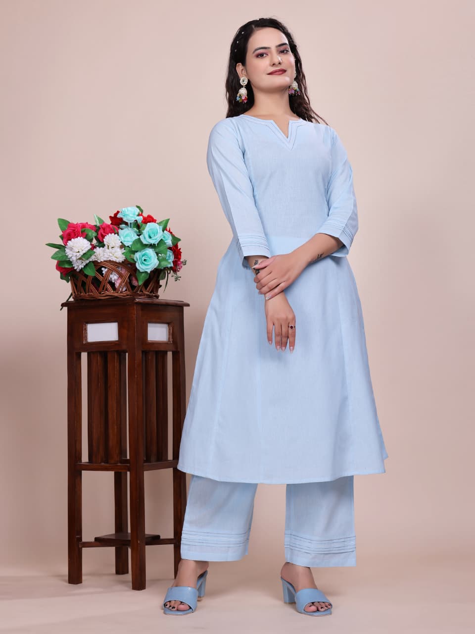 Women Premium Cotton Sky Cord Set