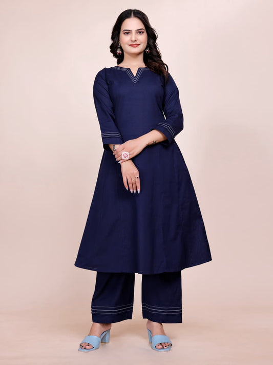 Women Premium Cotton Navy Blue Cord Set
