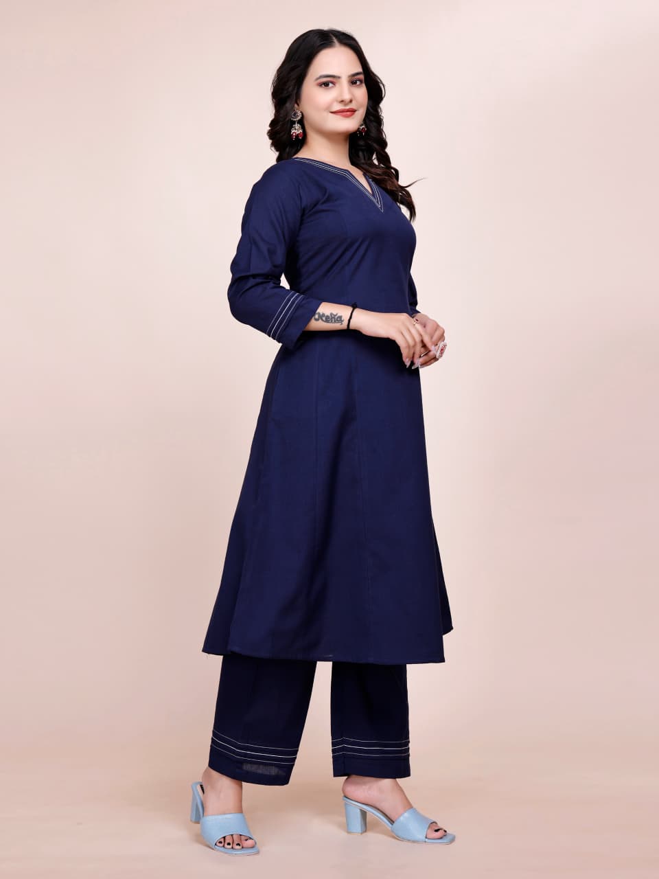 Women Premium Cotton Navy Blue Cord Set