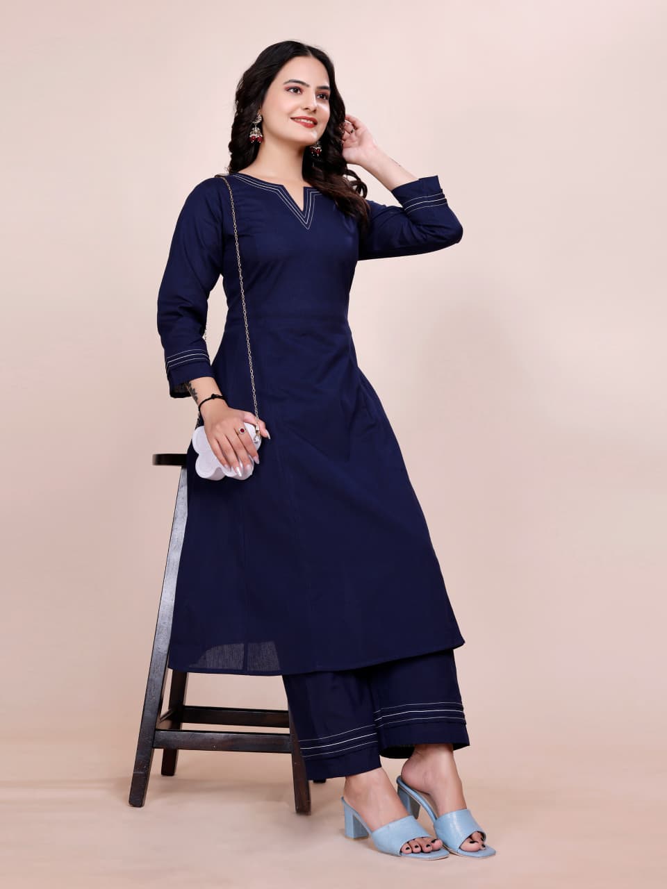 Women Premium Cotton Navy Blue Cord Set