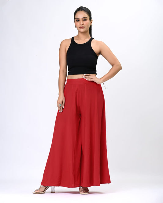 Women Premium Red Rayon Leher Pant