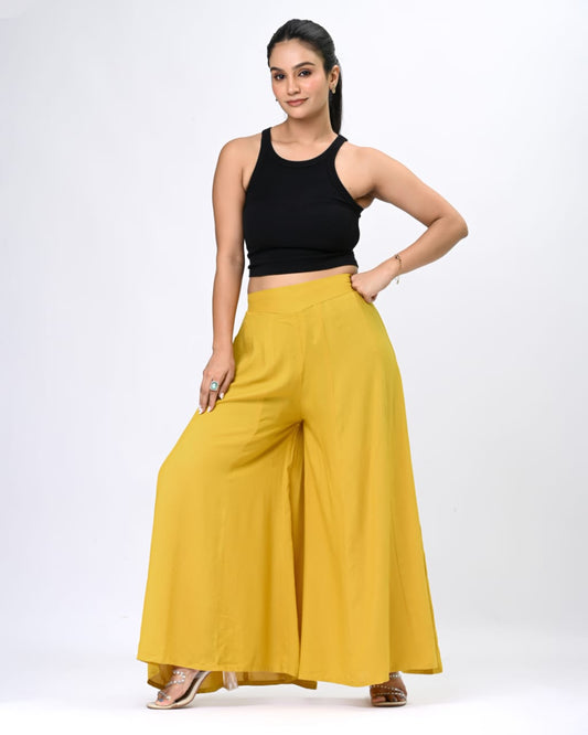 Women Premium Yellow Rayon Leher Pant
