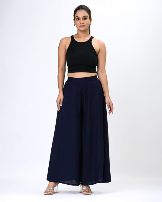 Women Premium Navy Blue Rayon Leher Pant