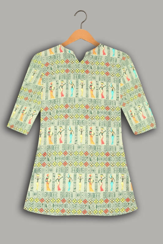 Women Premium African Tribal PC Cotton Linen Printed Tunic
