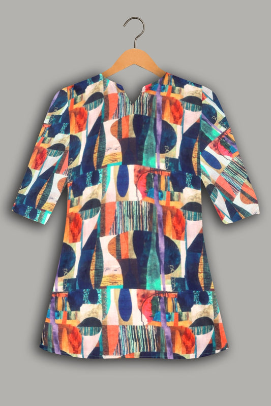 Women Premium Geometrical Abstract PC Cotton Linen Printed Tunic