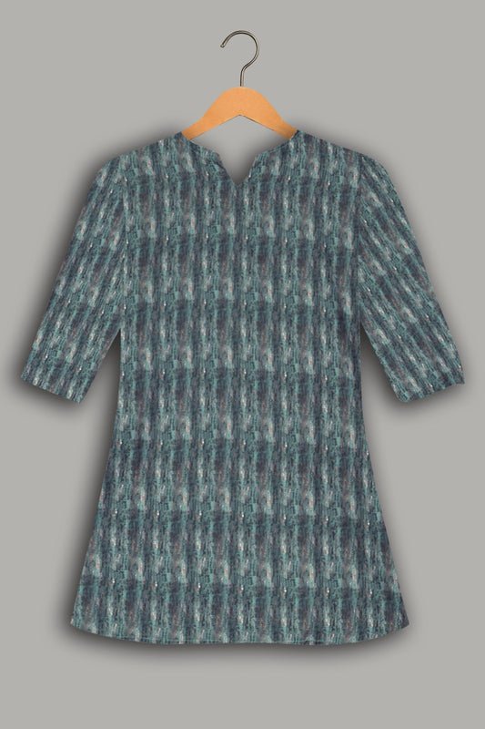 Women Premium Stripes Geometrical PC Cotton Linen Printed Tunic