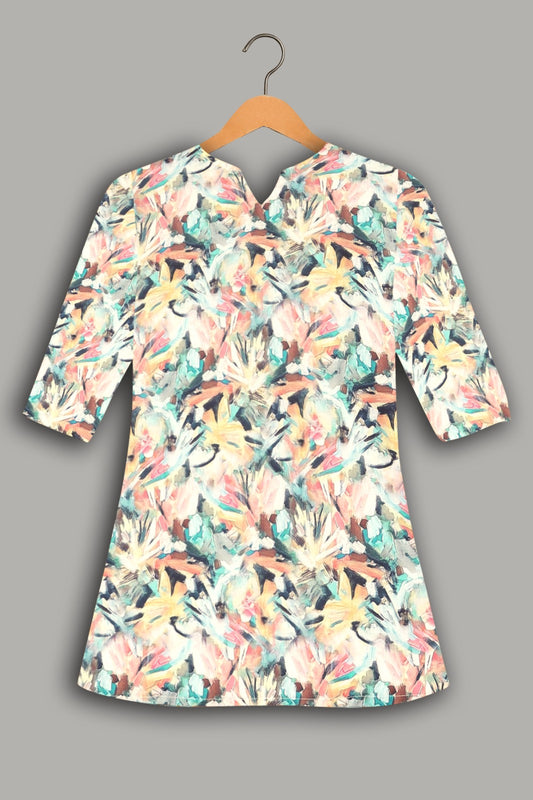 Women Premium Abstract Brush Paint Floral PC Cotton Linen Printed Tunic