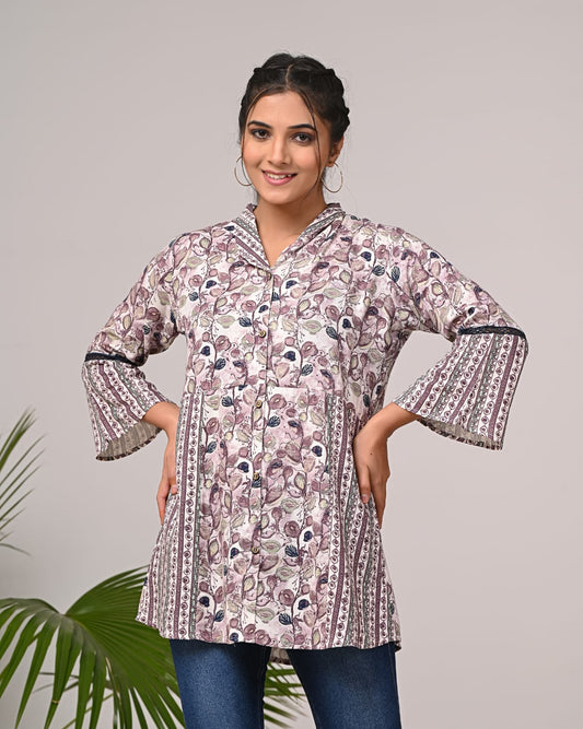 Women Premium Rayon Floral Fancy Tunic Short Top