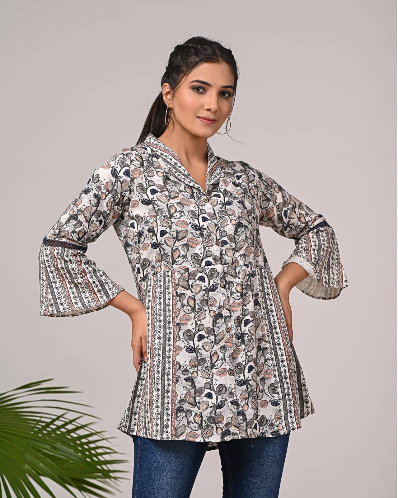 Women Premium Rayon Floral Fancy Tunic Short Top