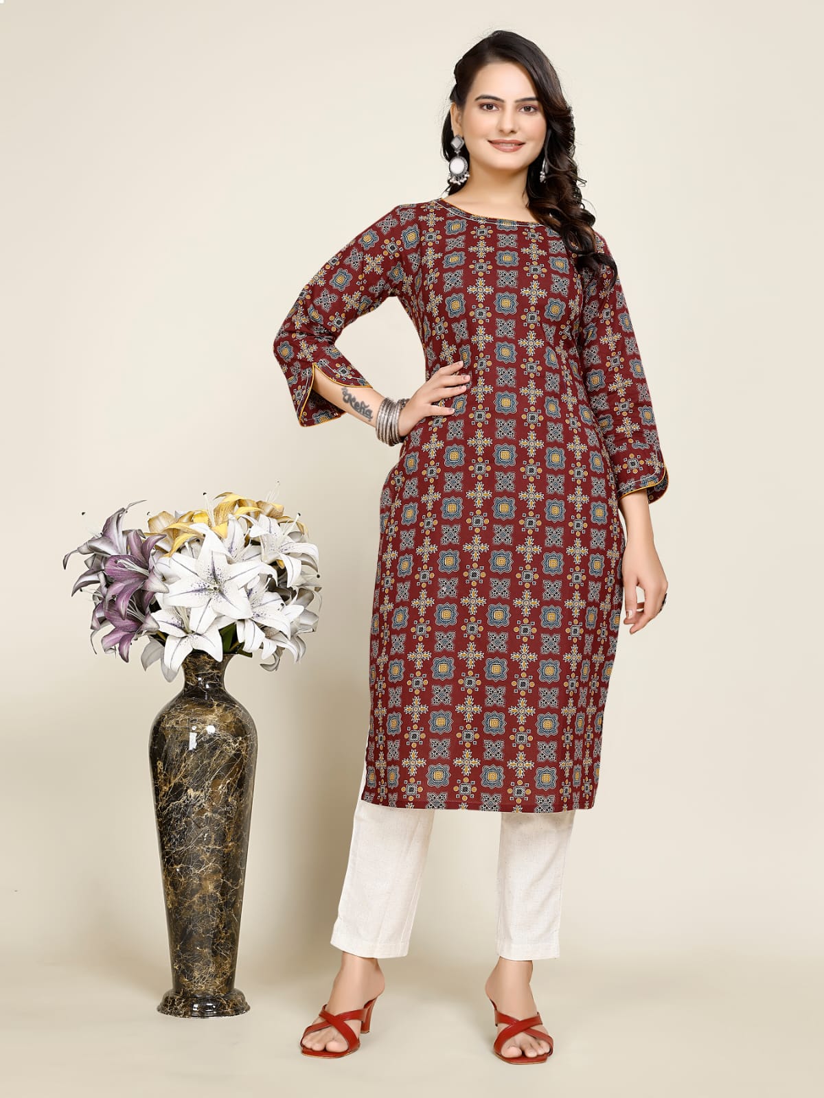 Women Premium Cotton Geometric Kurti