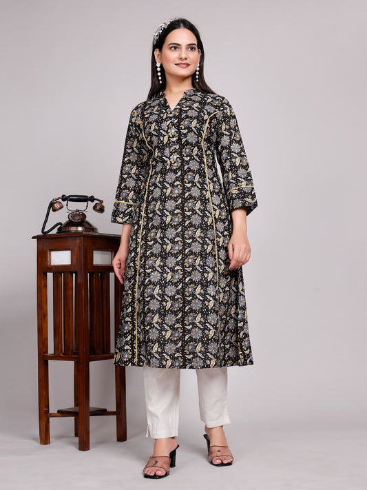 Women Premium Cotton Floral Aline Lace  Kurti