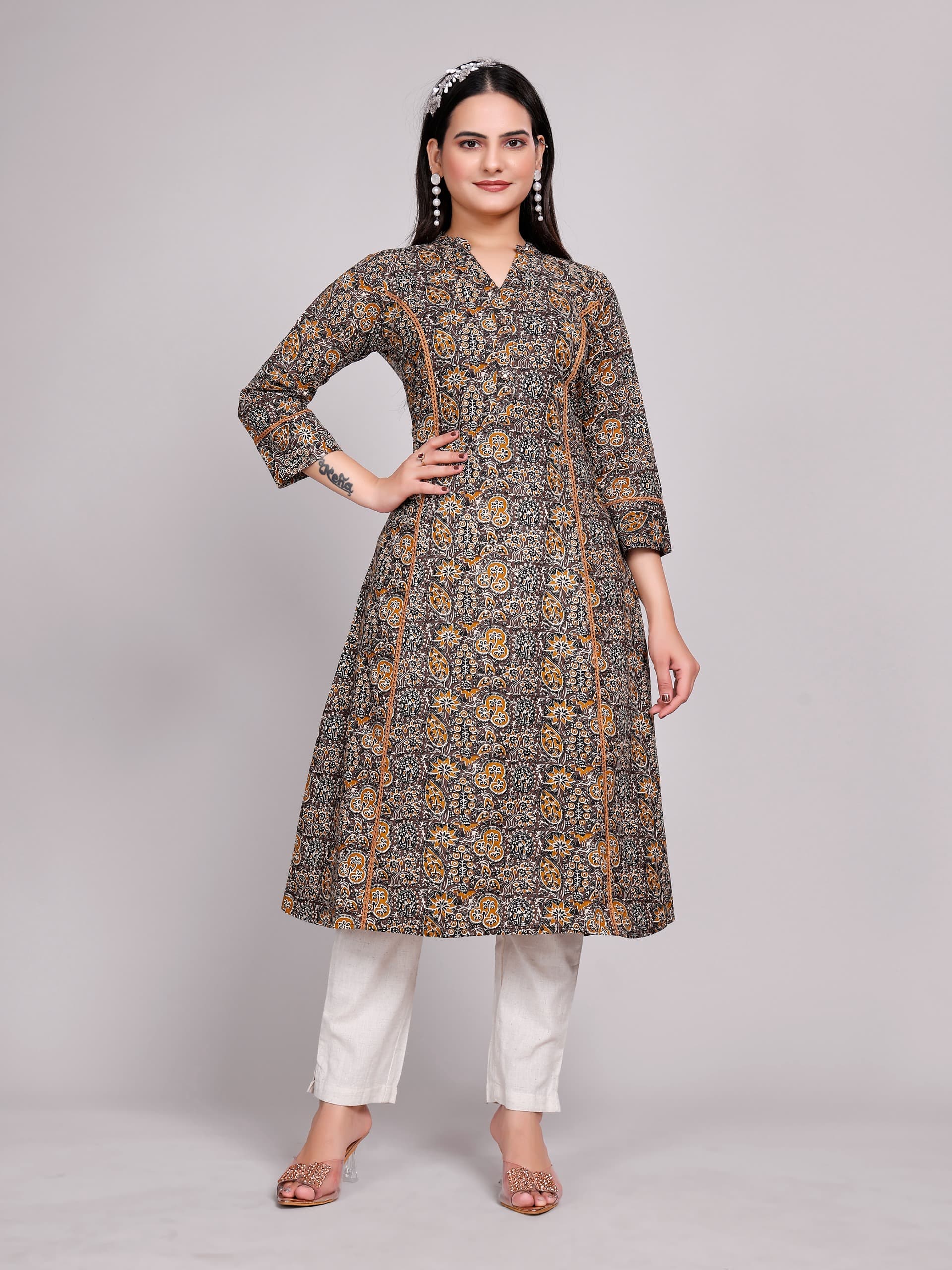 Women Premium Cotton Floral Aline Lace Kurti