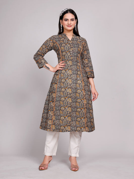 Women Premium Cotton Floral Aline Lace Kurti