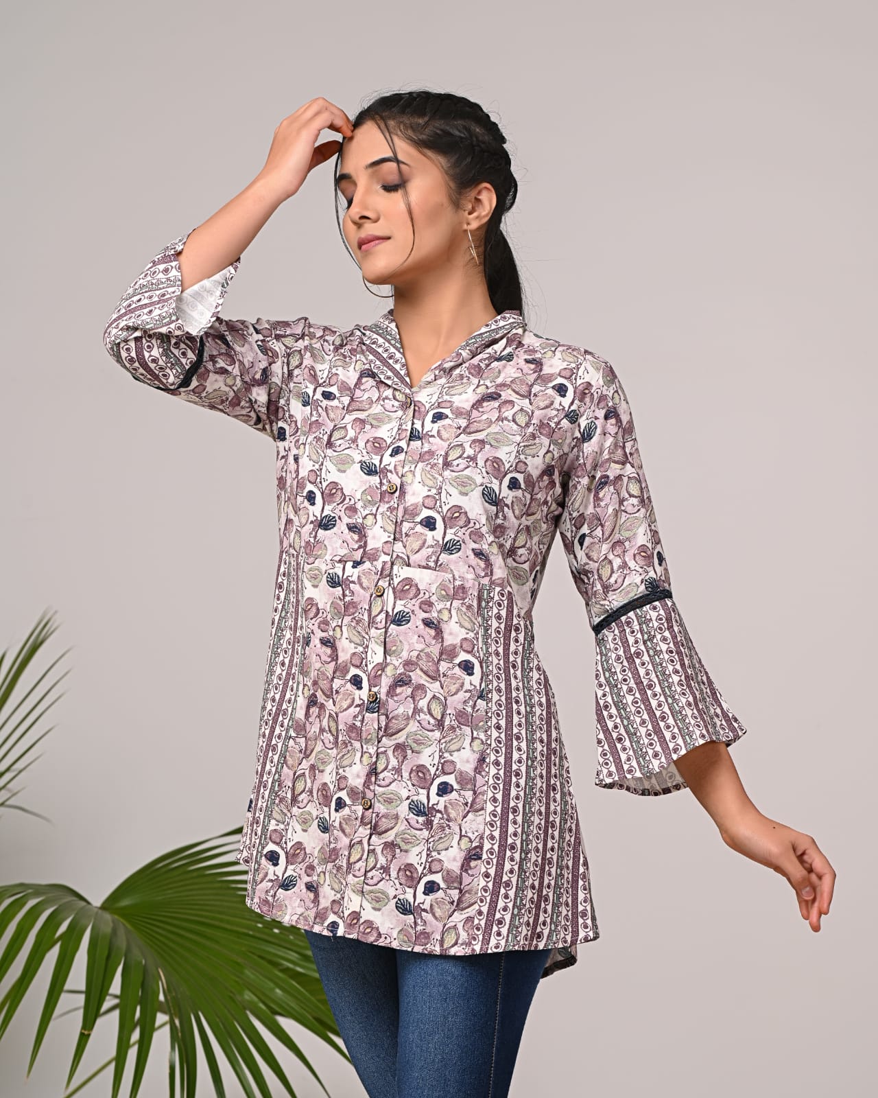 Women Premium Rayon Floral Fancy Tunic Short Top