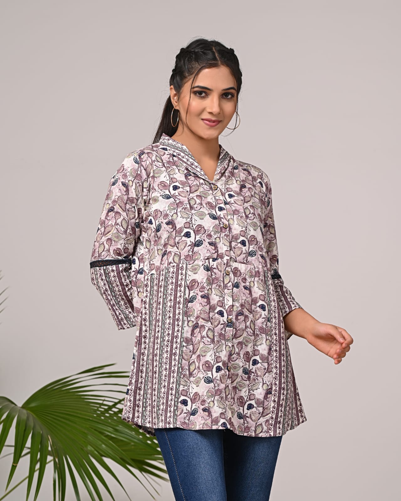 Women Premium Rayon Floral Fancy Tunic Short Top
