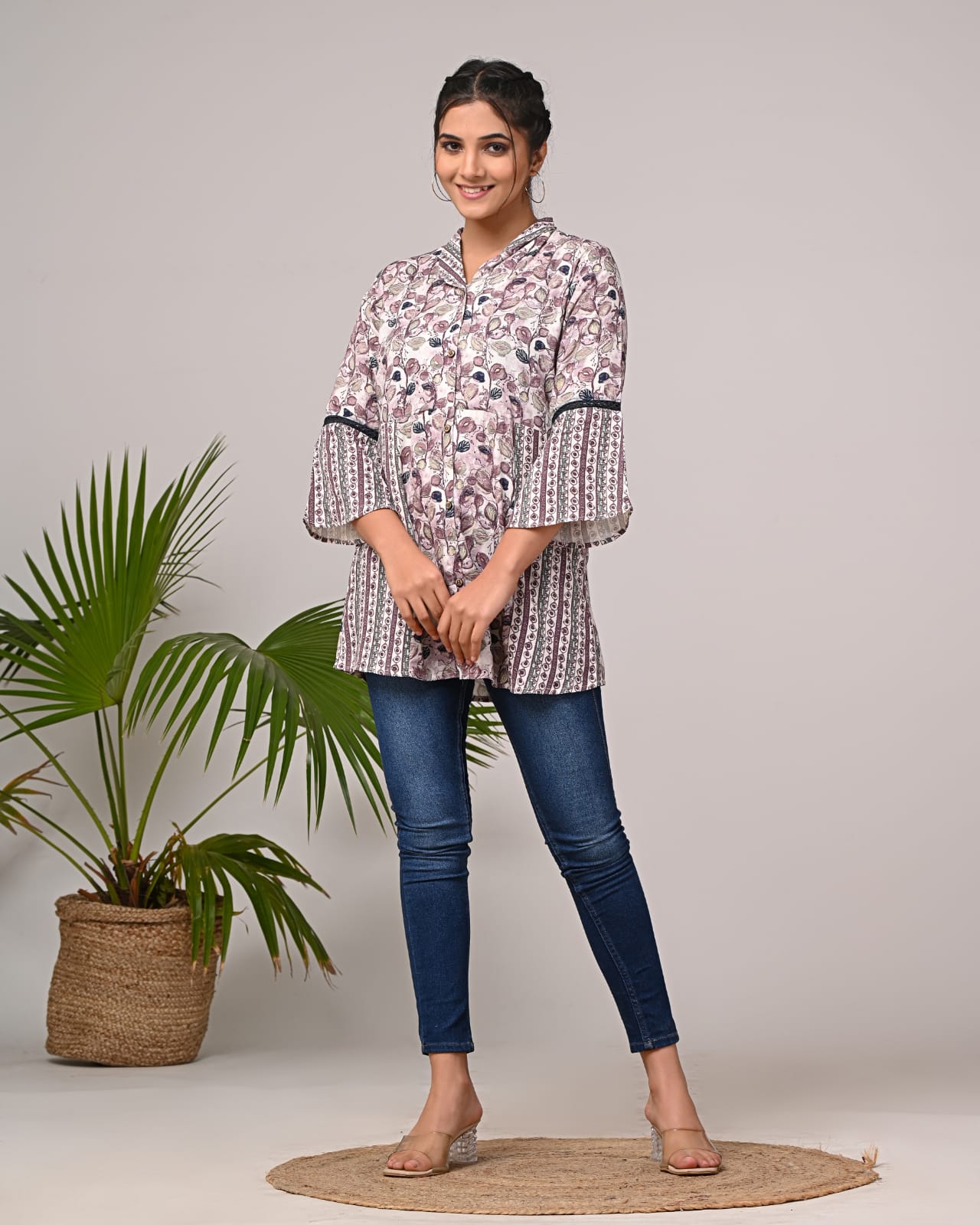 Women Premium Rayon Floral Fancy Tunic Short Top