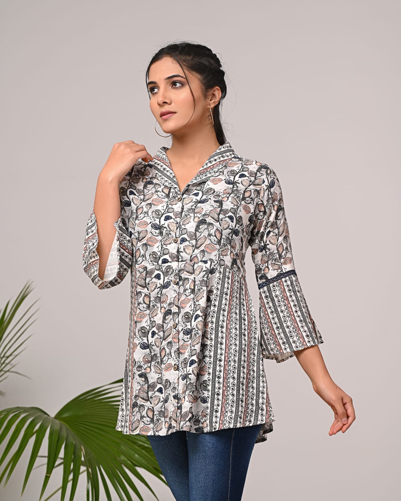 Women Premium Rayon Floral Fancy Tunic Short Top