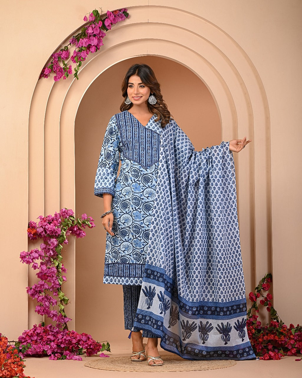 Women Premium  Cottan  Kurti Pant with Dupatta Set