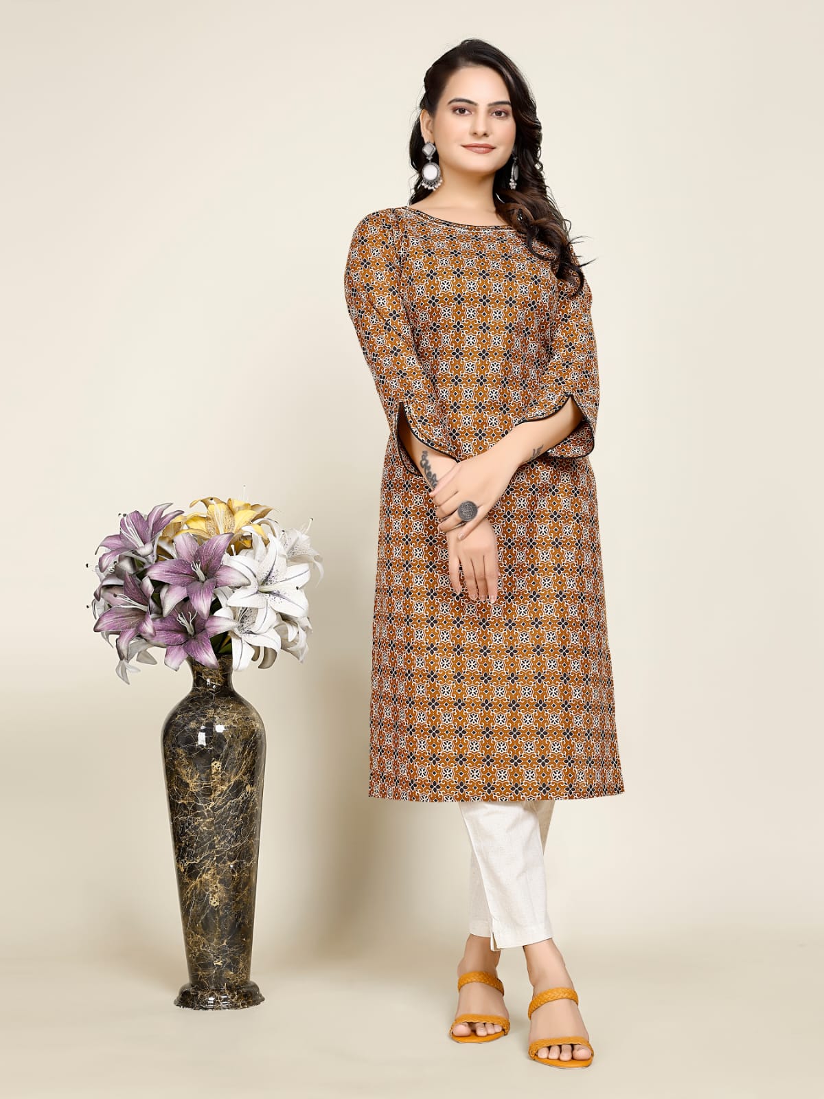 Women Premium Cotton Geometric Kurti