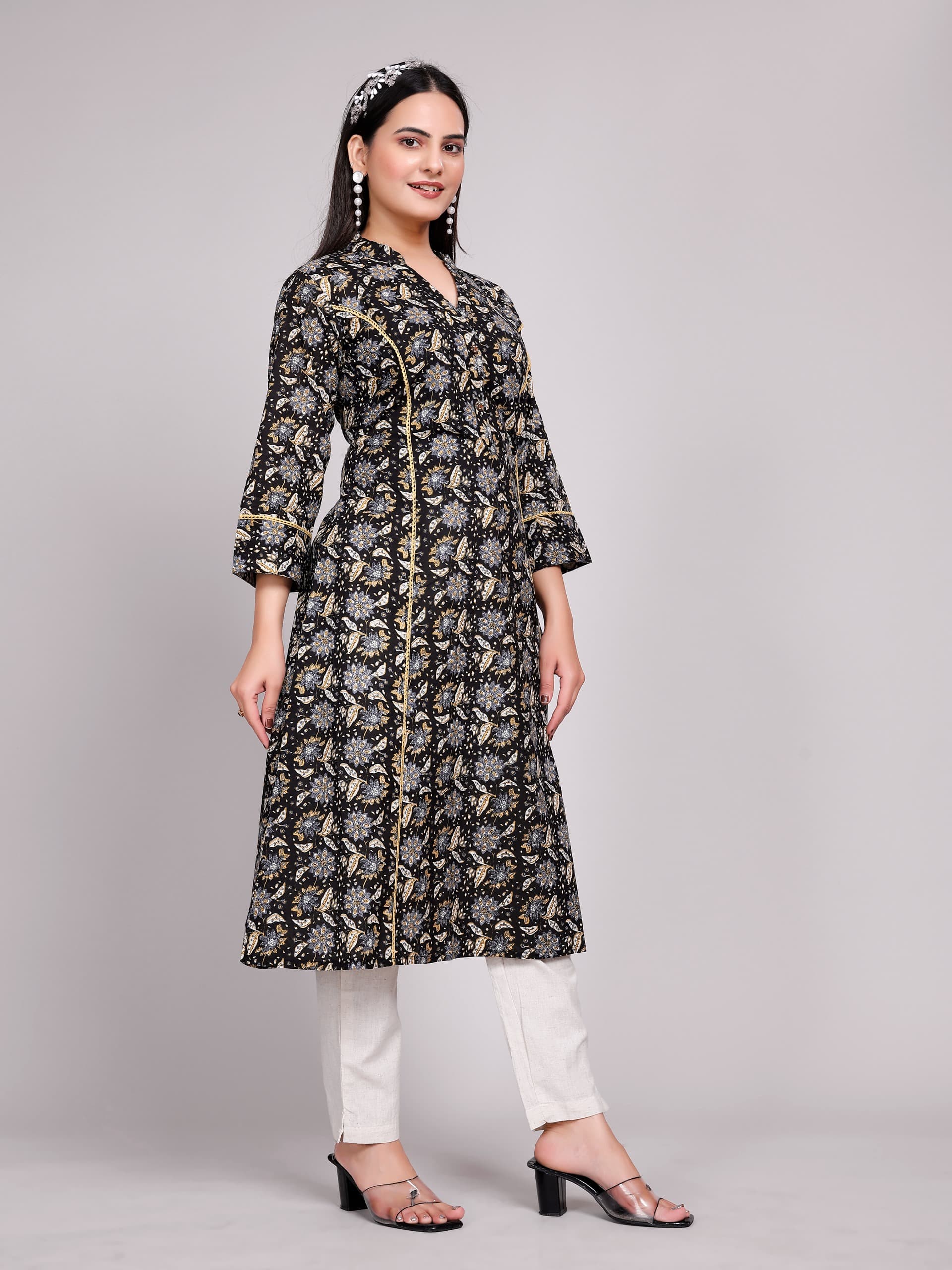 Women Premium Cotton Floral Aline Lace  Kurti