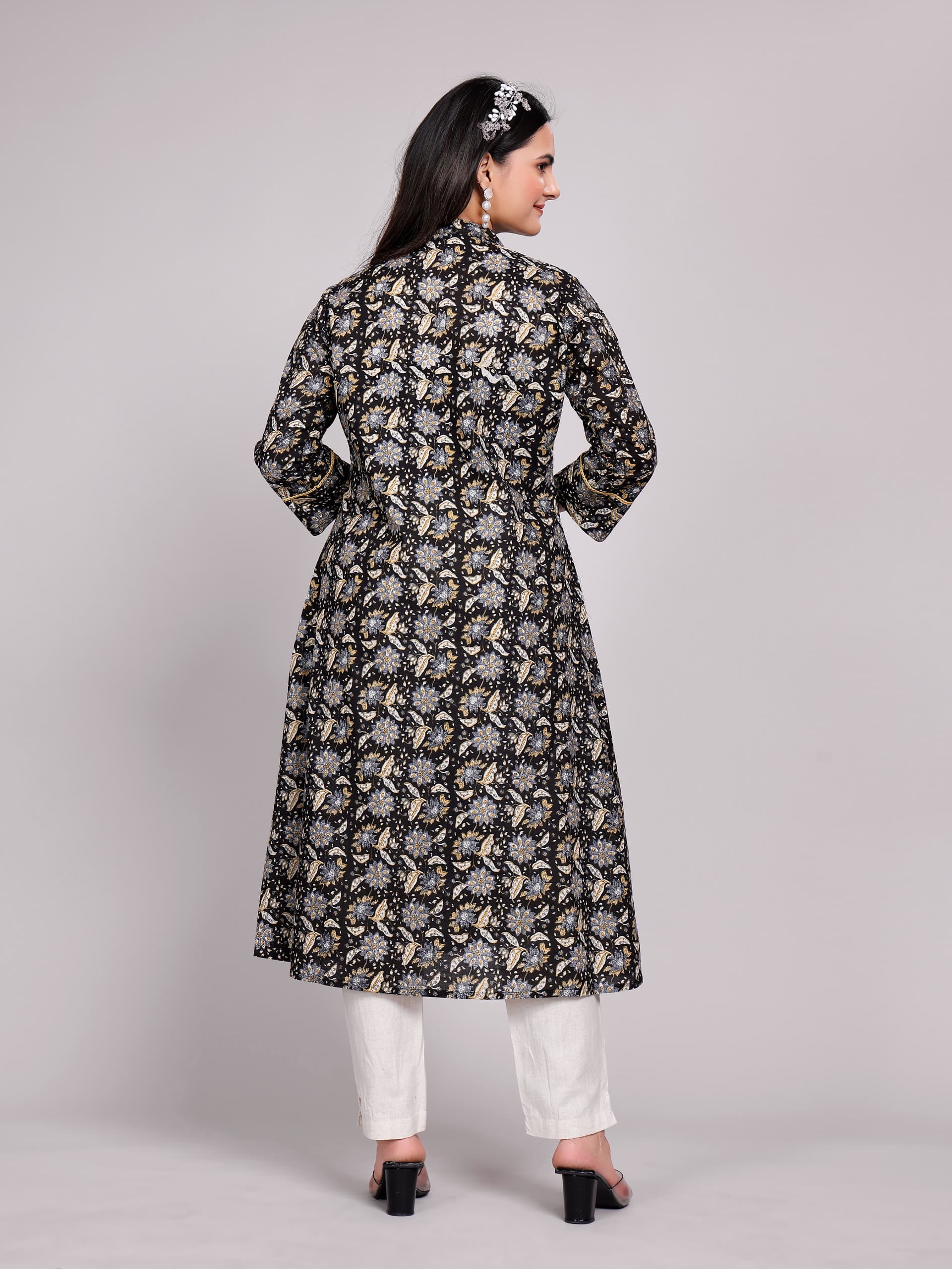 Women Premium Cotton Floral Aline Lace  Kurti