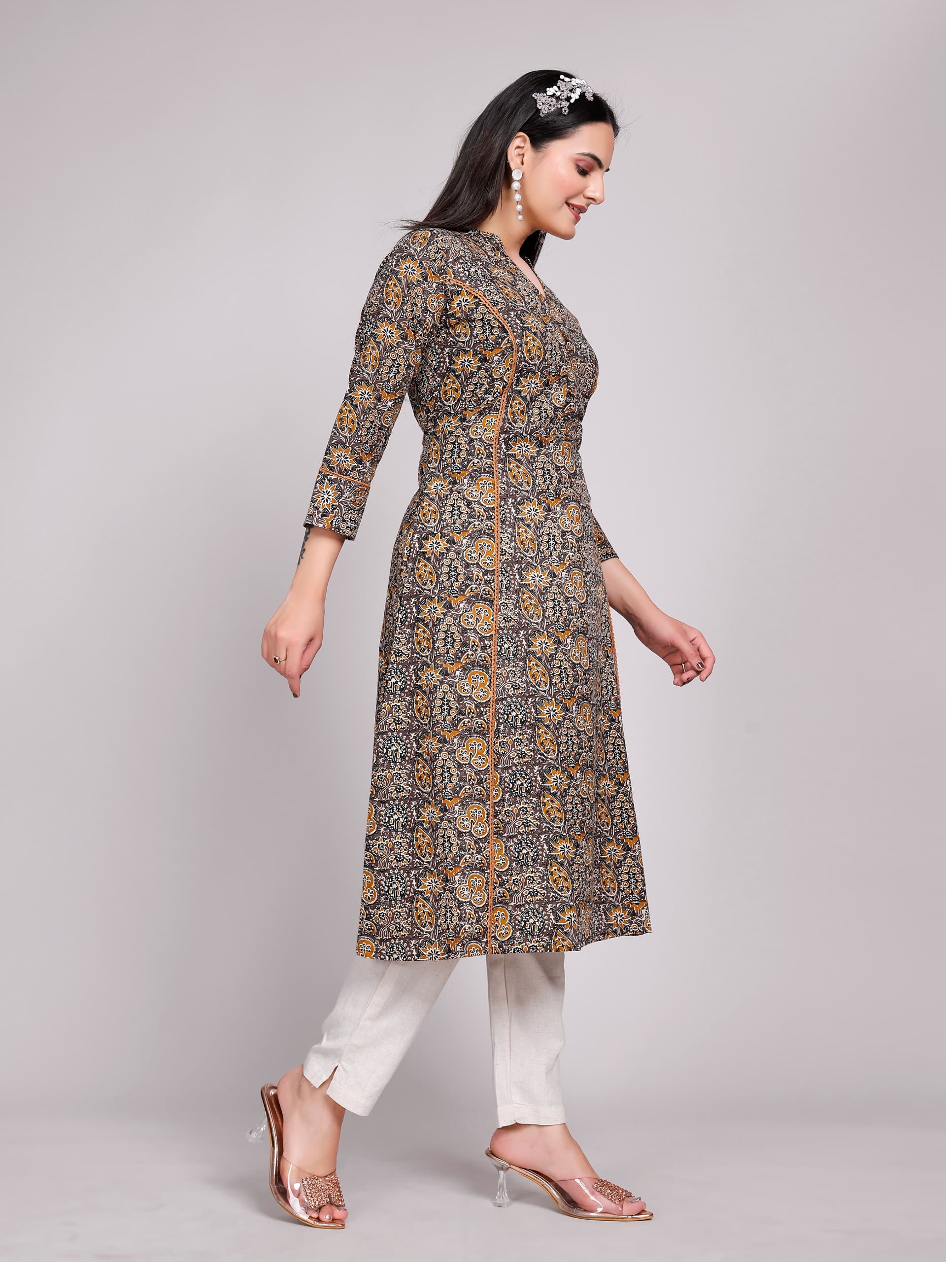 Women Premium Cotton Floral Aline Lace Kurti