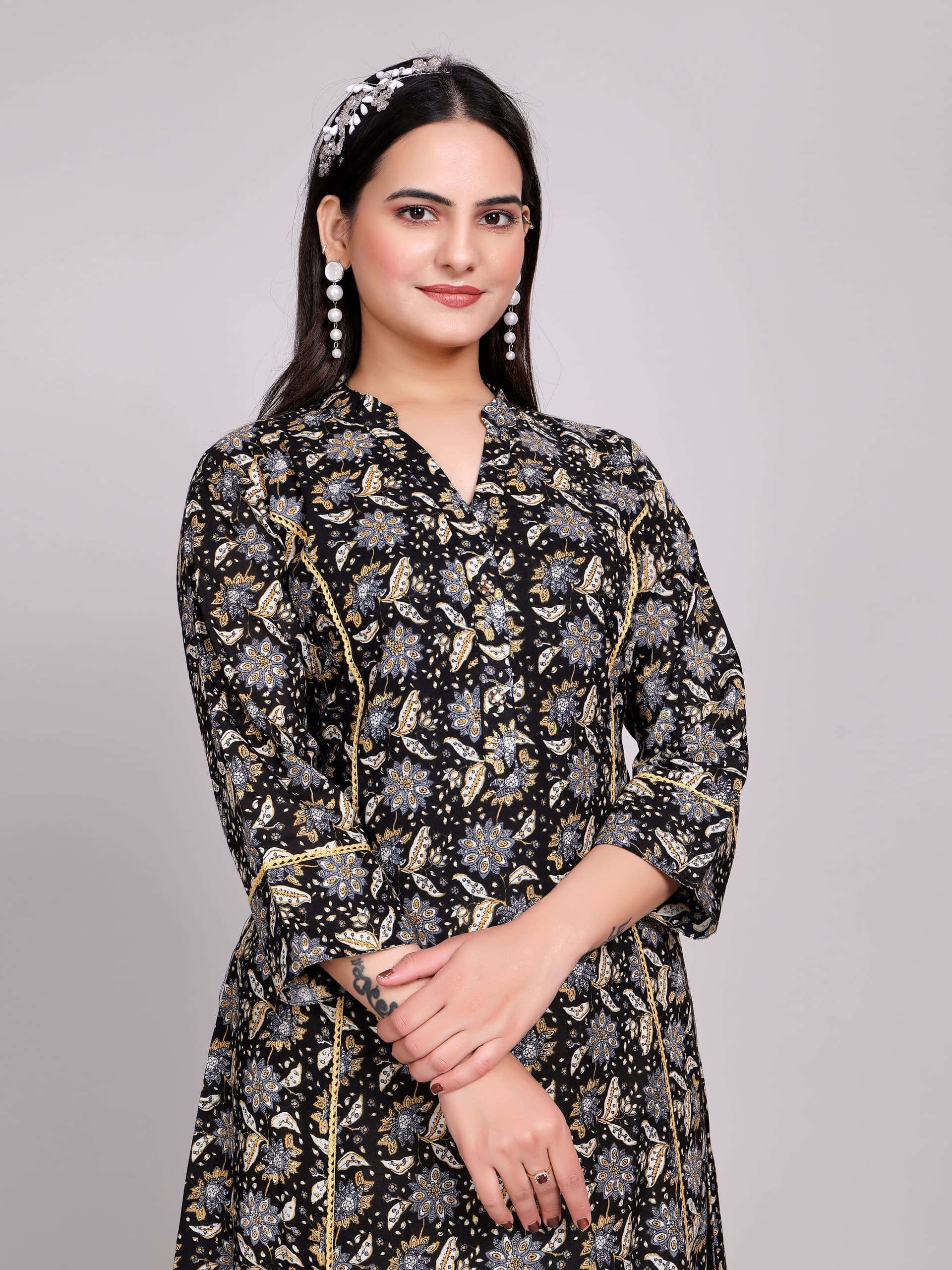 Women Premium Cotton Floral Aline Lace  Kurti