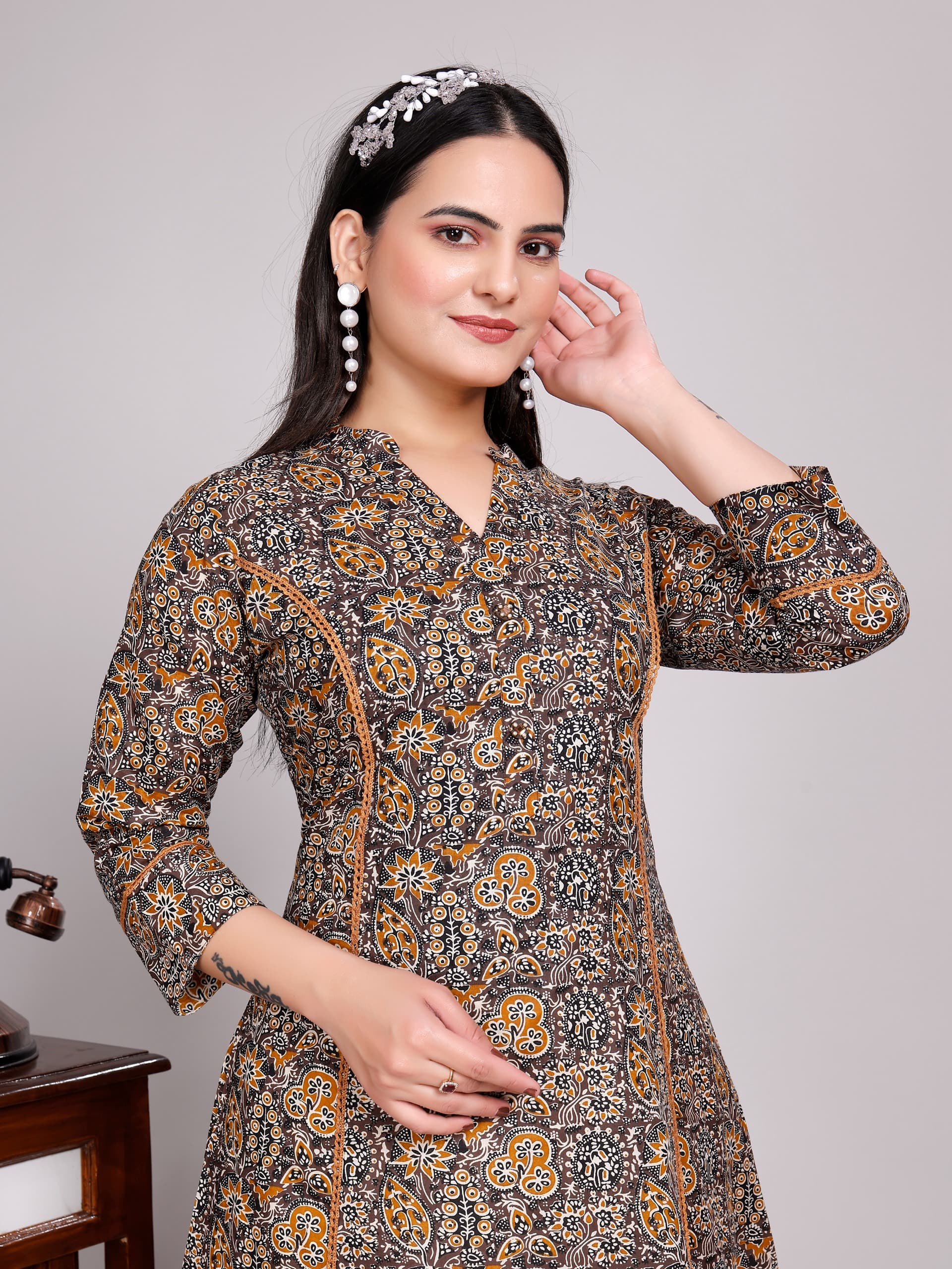 Women Premium Cotton Floral Aline Lace Kurti