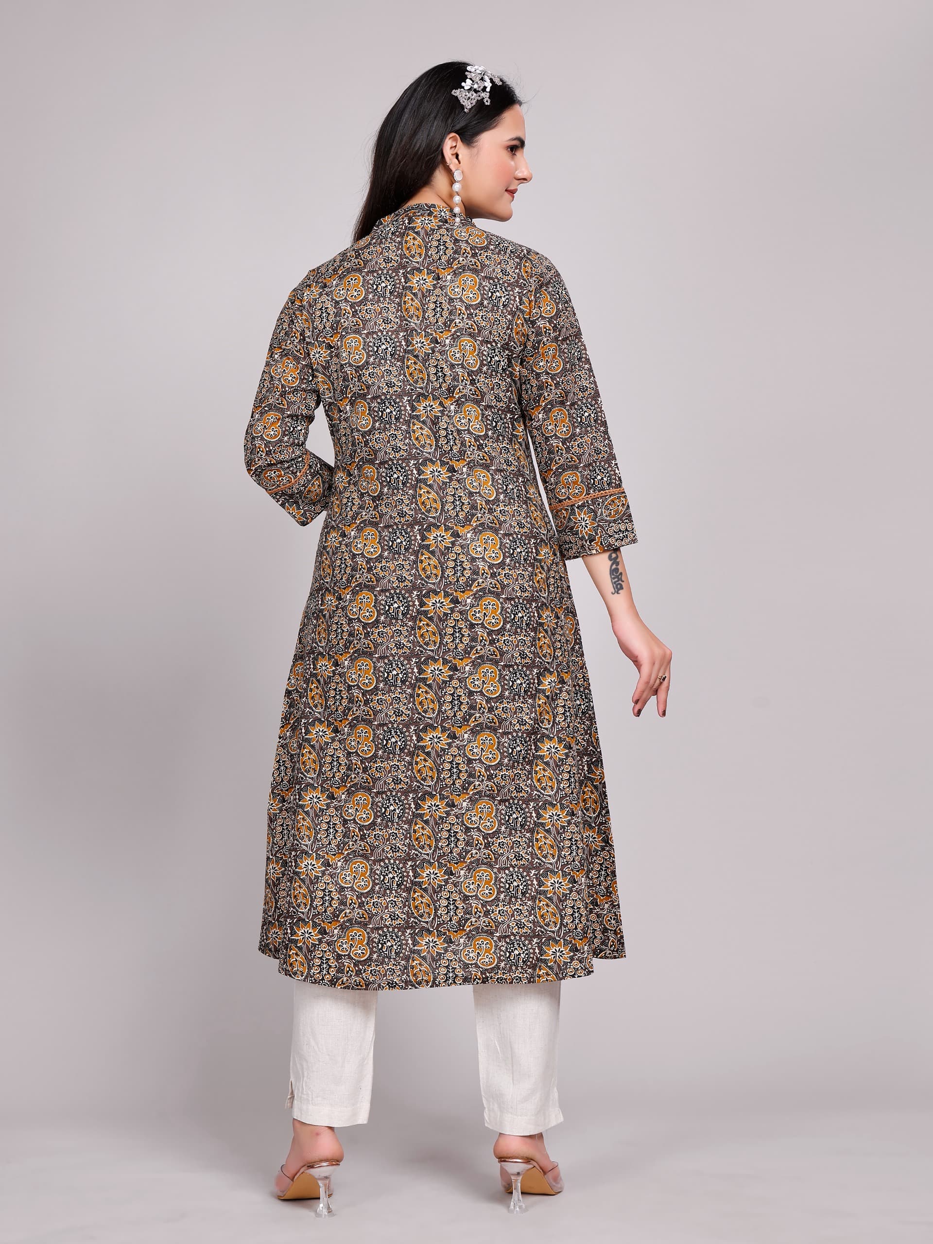 Women Premium Cotton Floral Aline Lace Kurti