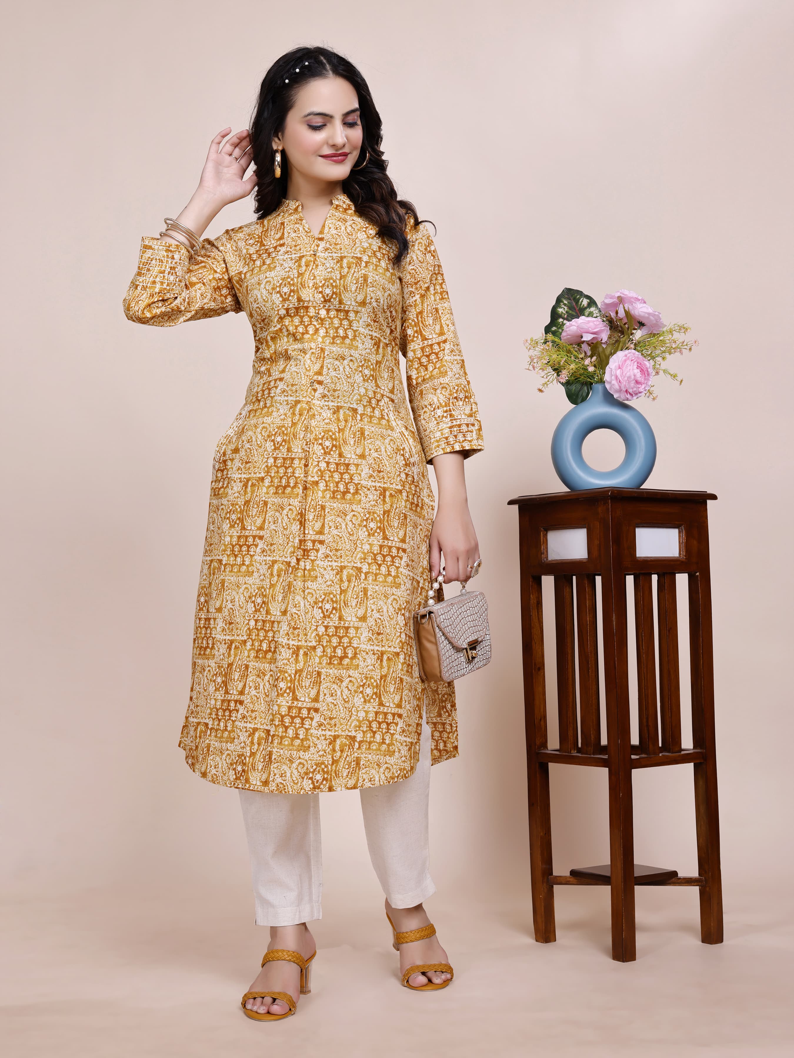 Women Premium Cotton Geometric Kurti