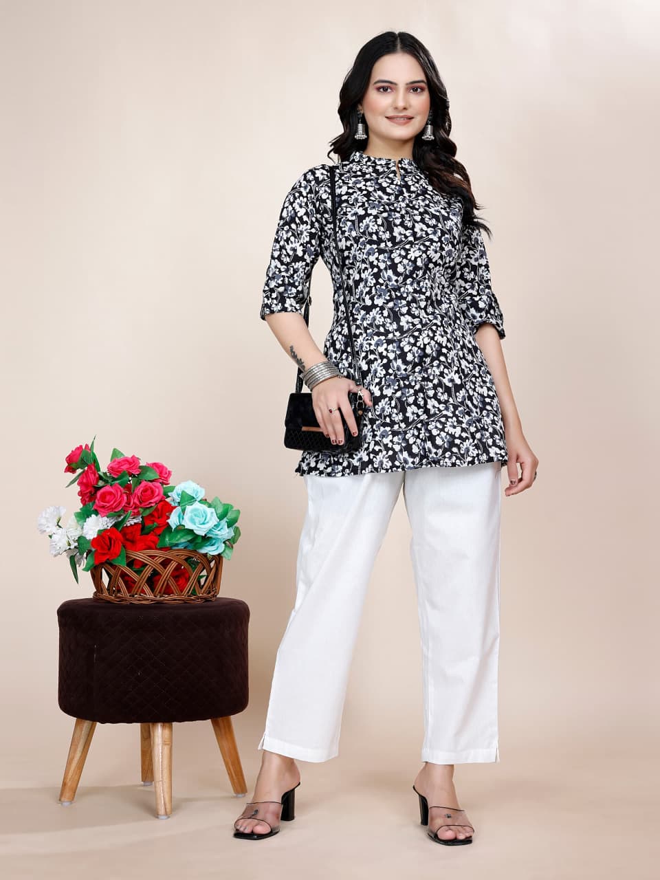 Women Cotton Floral Pink Princess Cut Tops