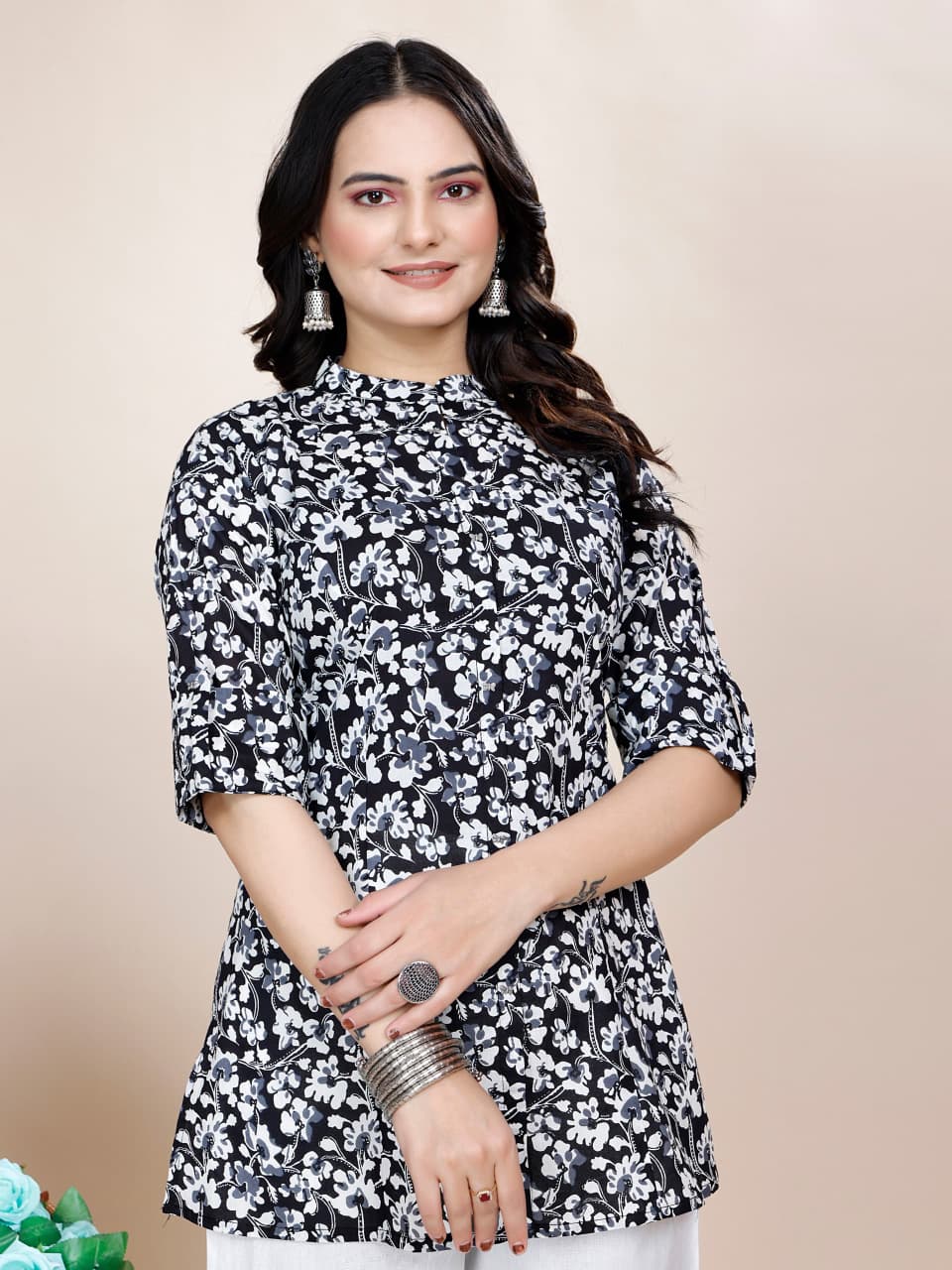 Women Cotton Floral Pink Princess Cut Tops