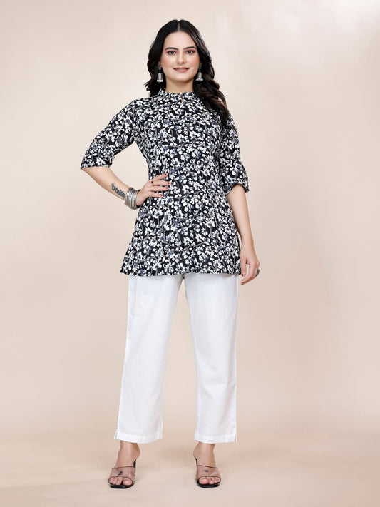 Women Cotton Floral Pink Princess Cut Tops