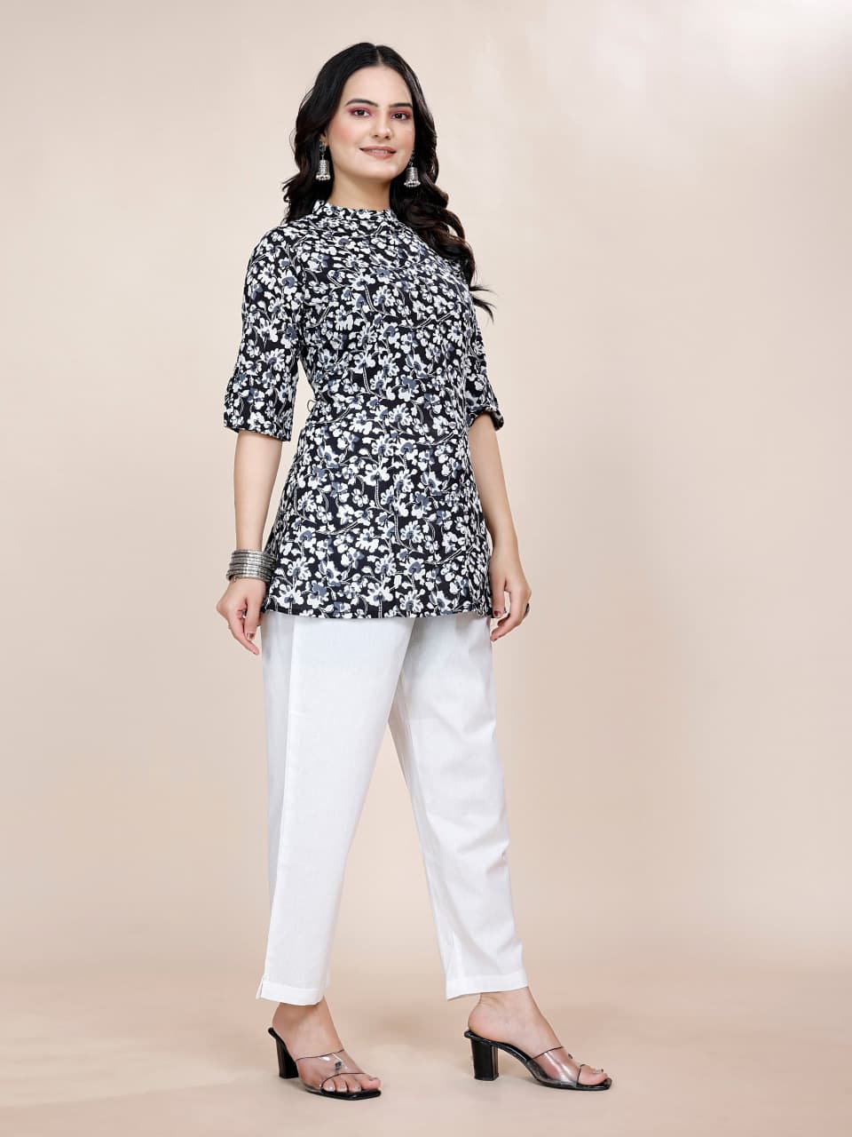 Women Cotton Floral Pink Princess Cut Tops