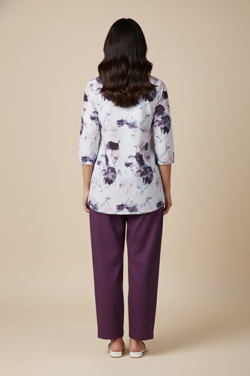 Women Premium Big Water Floral PC Cotton Linen Printed Tunic