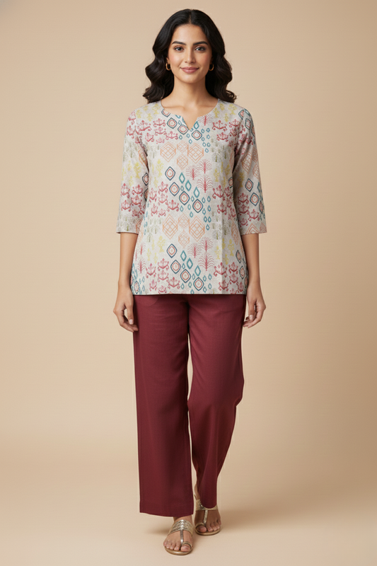 Women Premium Traditional Village PC Cotton Linen Printed Tunic