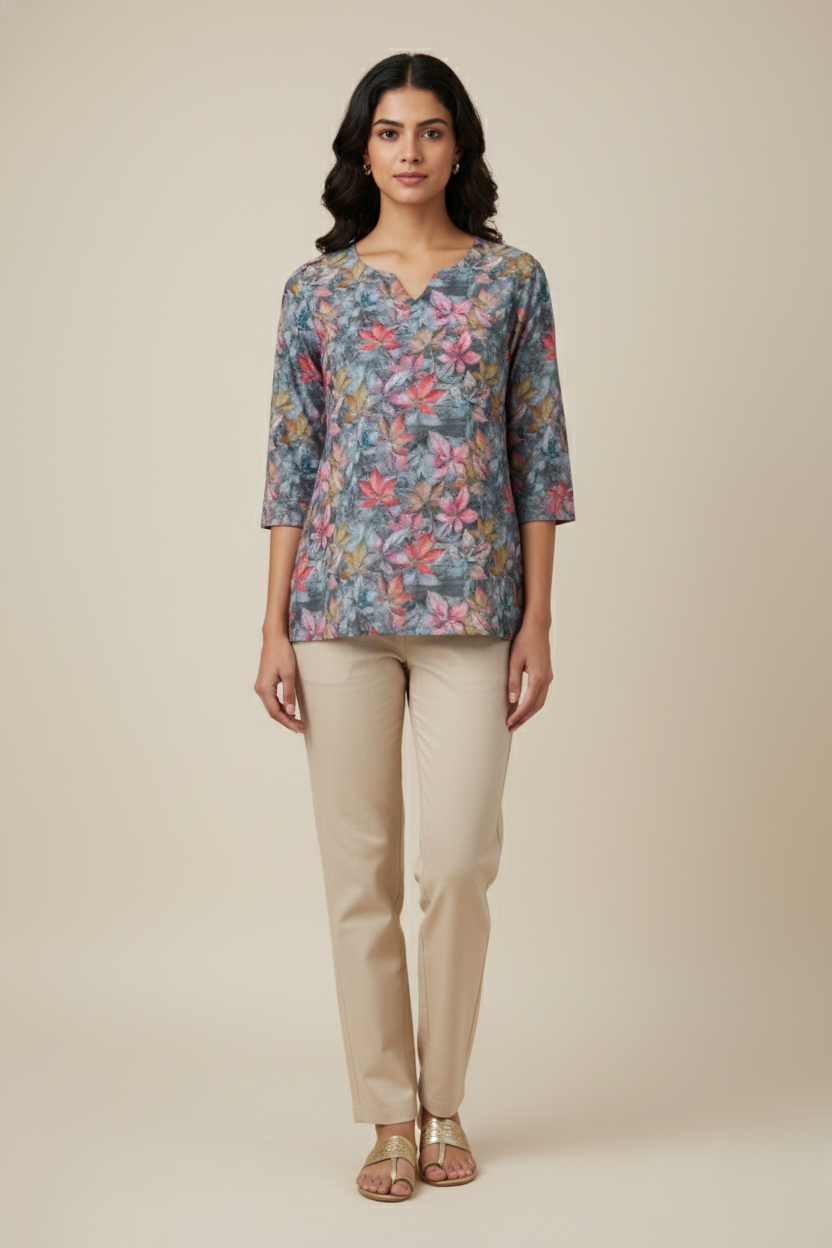 Women Premium Garden PC Cotton Linen Printed Tunic
