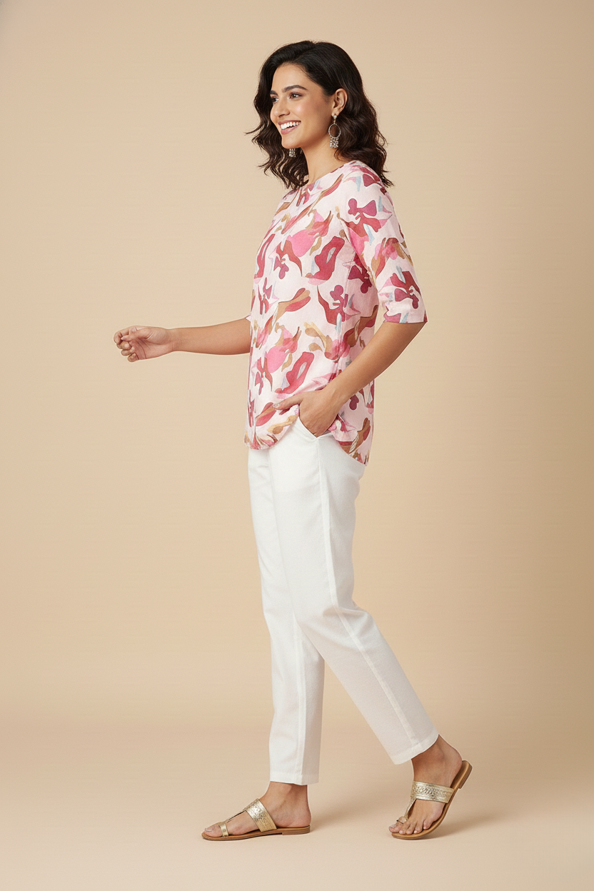 Women Premium Artistic Abstract PC Cotton Linen Printed Tunic