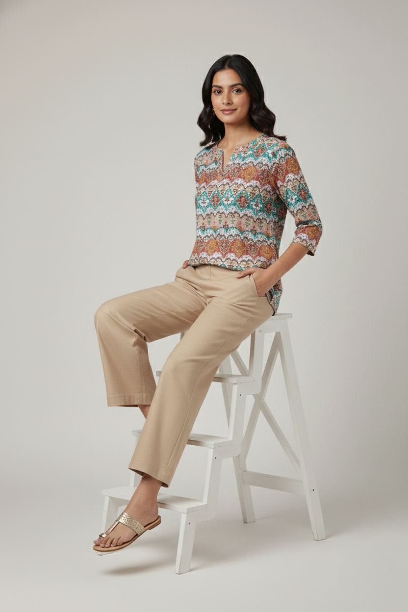 Women Premium Traditional Mughal PC Cotton Linen Printed Tunic