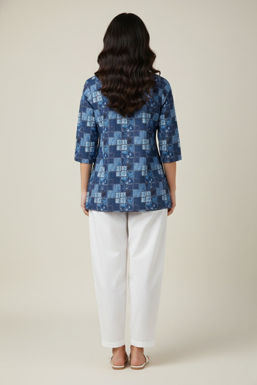 Women Premium Geometrical Abstract PC Cotton Linen Printed Tunic