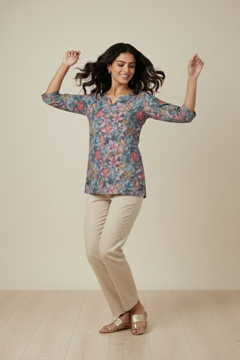 Women Premium Garden PC Cotton Linen Printed Tunic