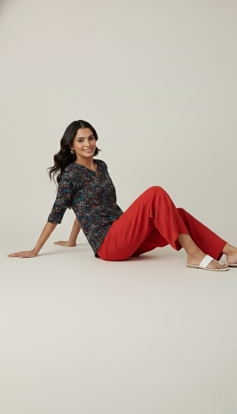 Women Premium Tribal Motifs PC Cotton Linen Printed Tunic