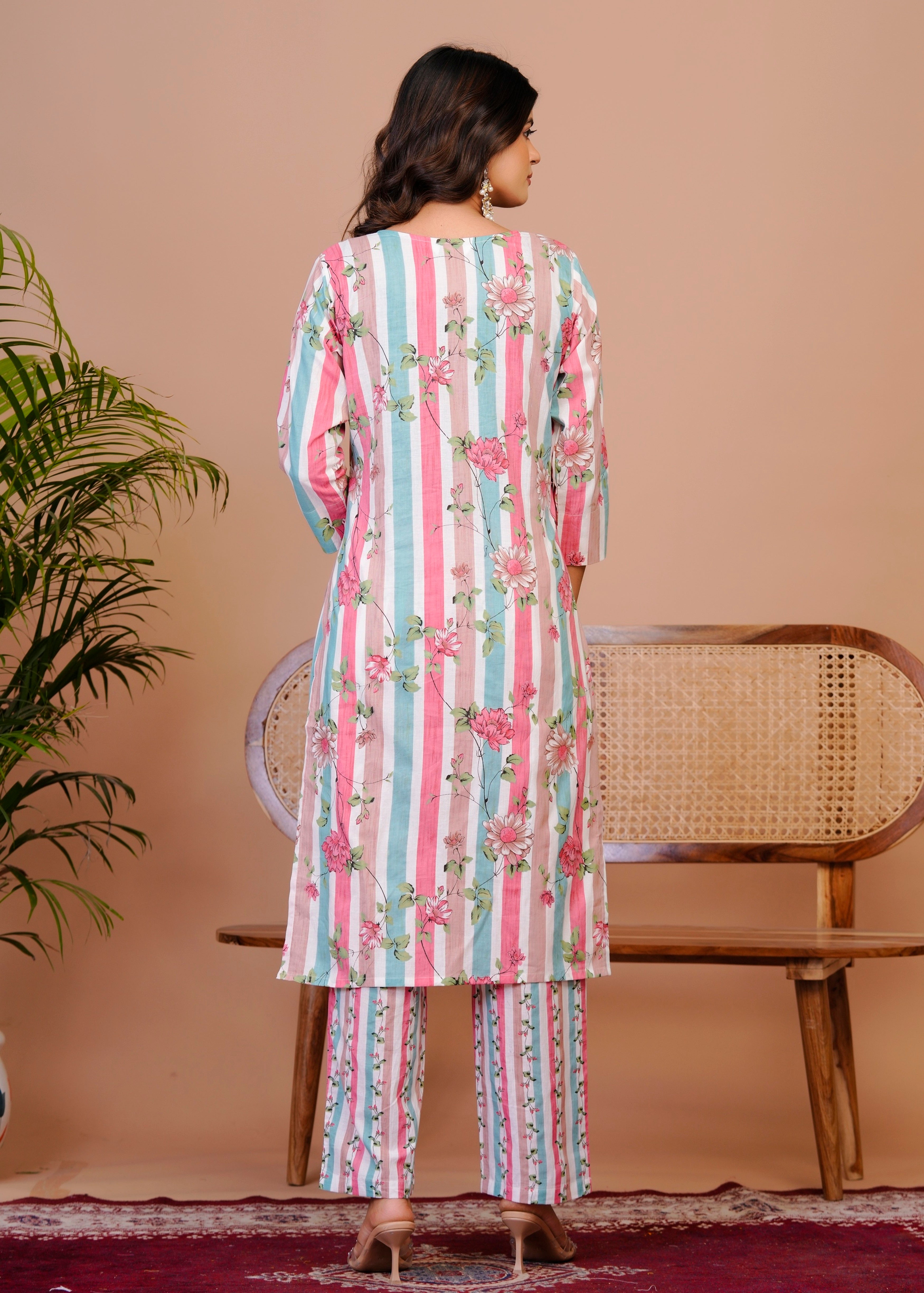 Women Premium  Cottan Handwork Kurti Pant with Dupatta Set