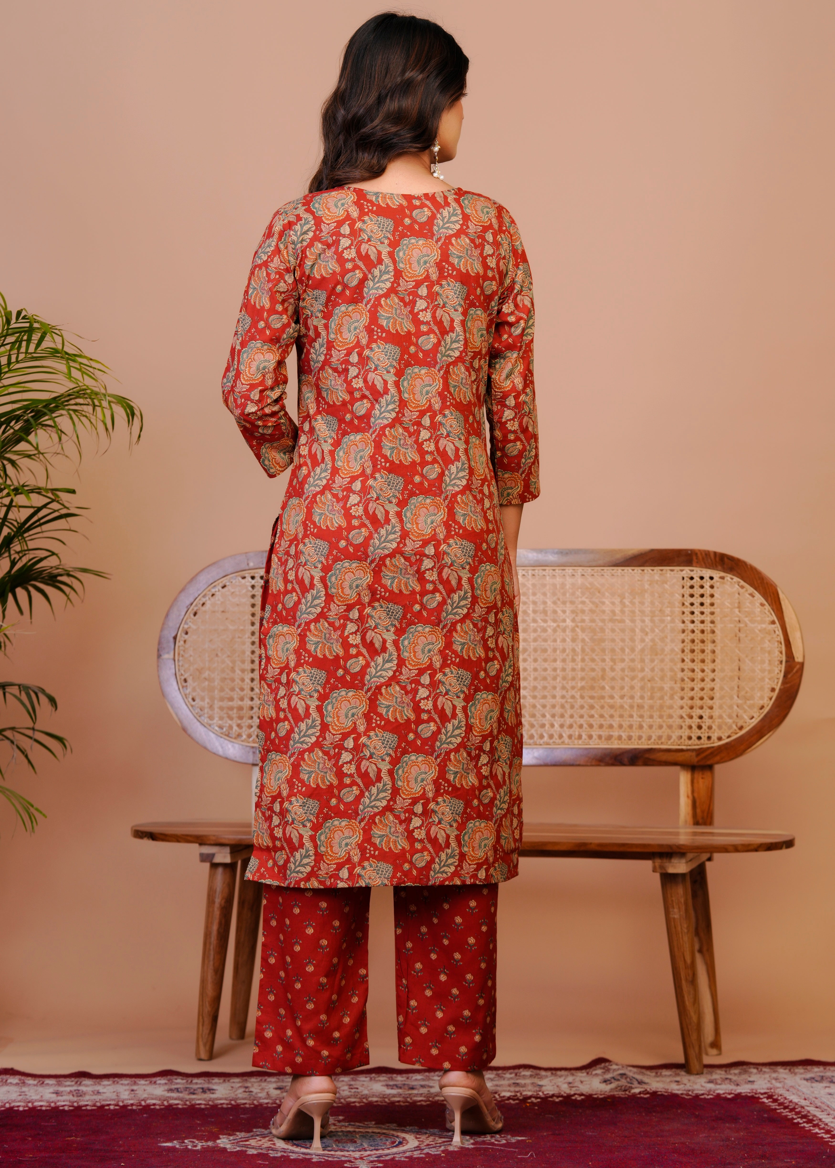 Women Premium  Cottan Handwork Kurti Pant with Dupatta Set